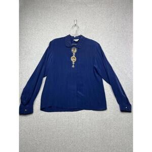 Vintage Kansai Tamamoto Silk Button Up Blouse Womens M Embroidered Hong Kong